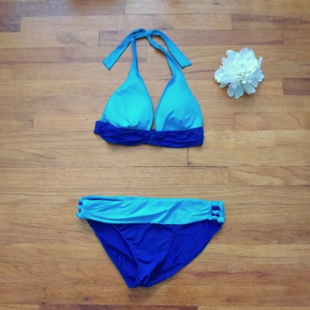 EUC Ladies Blue Two-Piece Ralph Lauren Bikini Swimsuit 12 - Picture 1 of 13